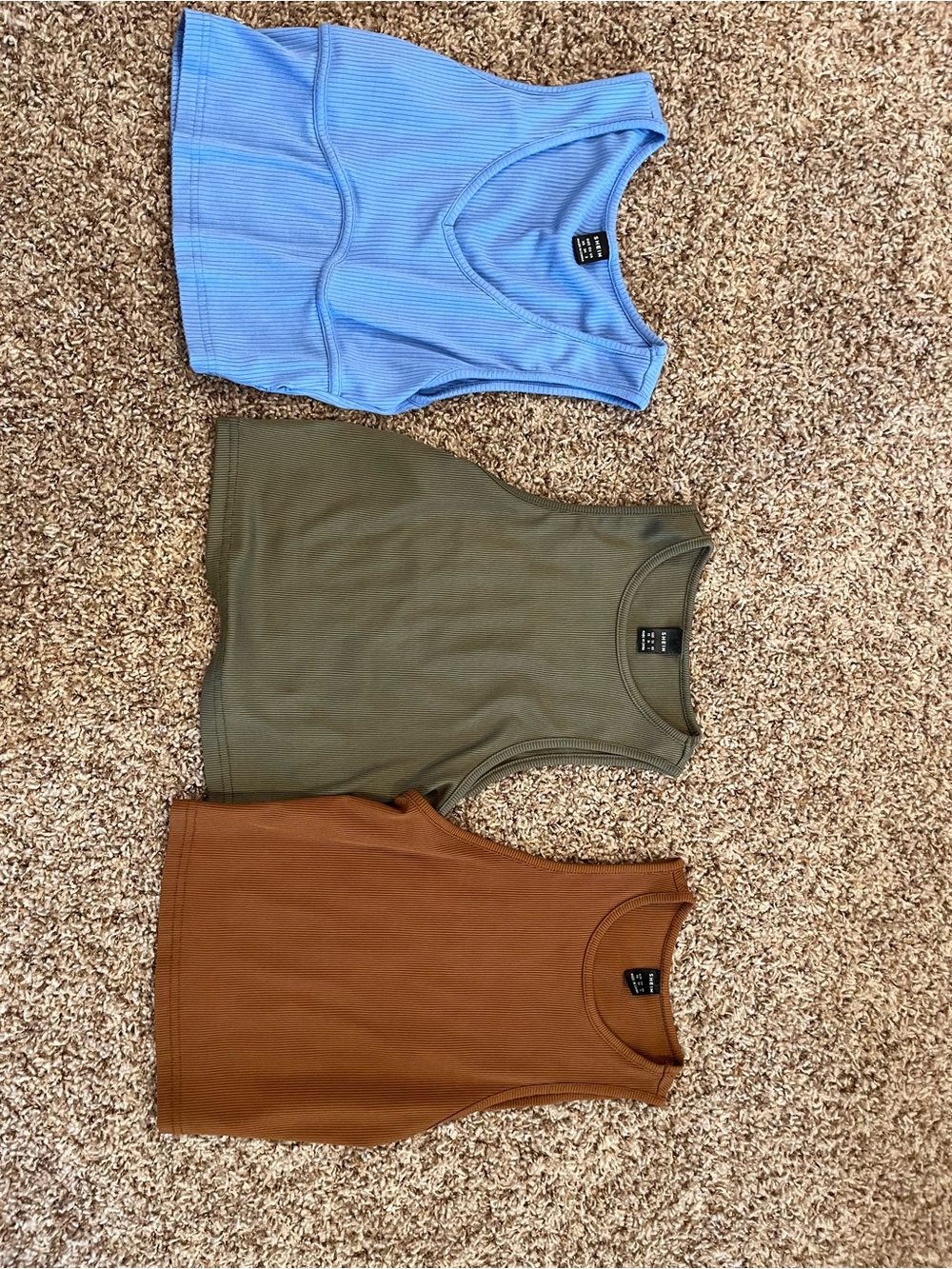 Womens Ribbed Tank Top 3 piece - Blue, Olive, Brown